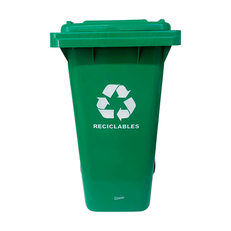 tacho-de-basura-frente CESTO CONTENEDOR ROYCO C/RUEDAS 120 L - VERDE - P/RECICLABLES - Imagen 1